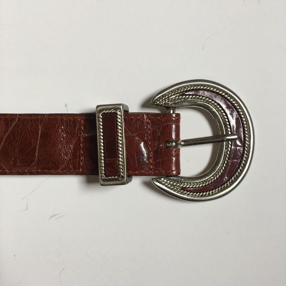 Vintage LINEA PELLE Horseshoe Brown Leather Belt S - Picture 2 of 7